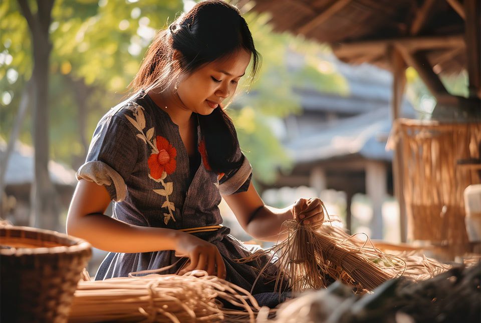 Thai people make asian Traditional craft creativity and handmade